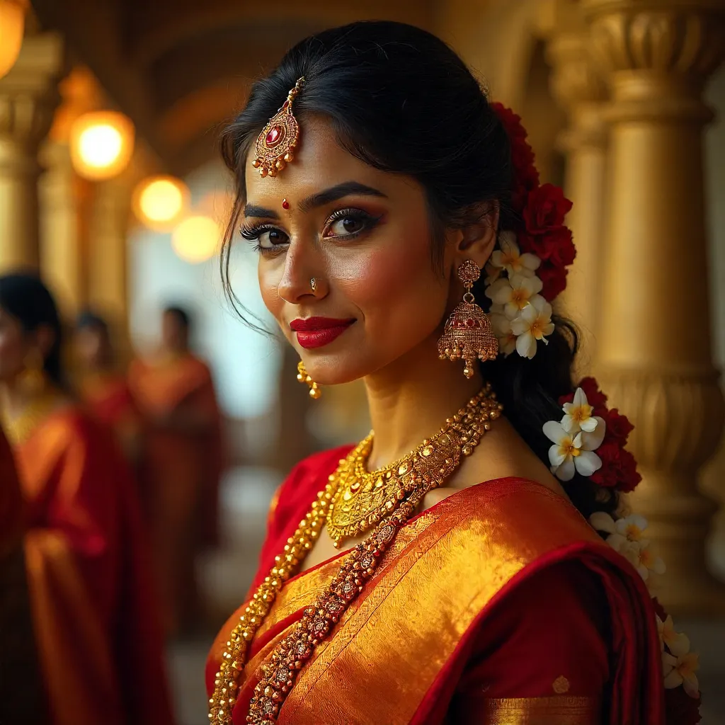 Telangana Bride in Red Kanjeevaram with Jasmine Gajra