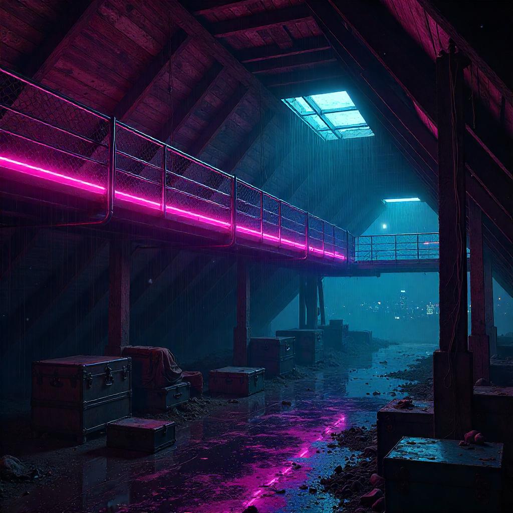Neon Bridge in an Attic: Cyberpunk Night