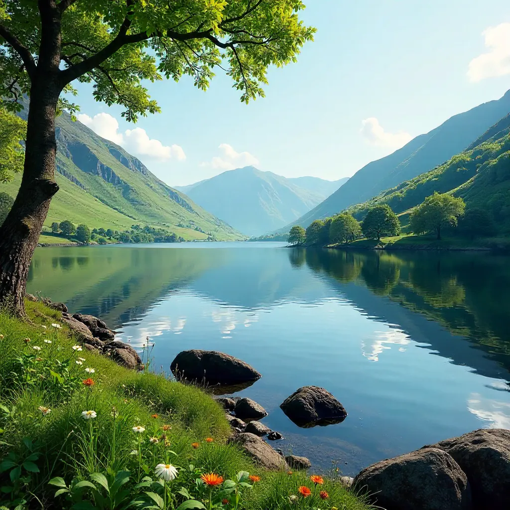 Tranquil Glendalough Lake Landscape: Emerald Hills and Sky
