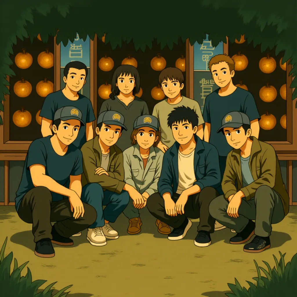 Ice Cube, Neil Brown Jr., Dr. Dre, Aldis Hodge, DJ Yella, MC Ren, Corey Hawkins, Jason Mitchell, and O'Shea Jackson Jr. in Straight Outta Compton (2015) - Anime style