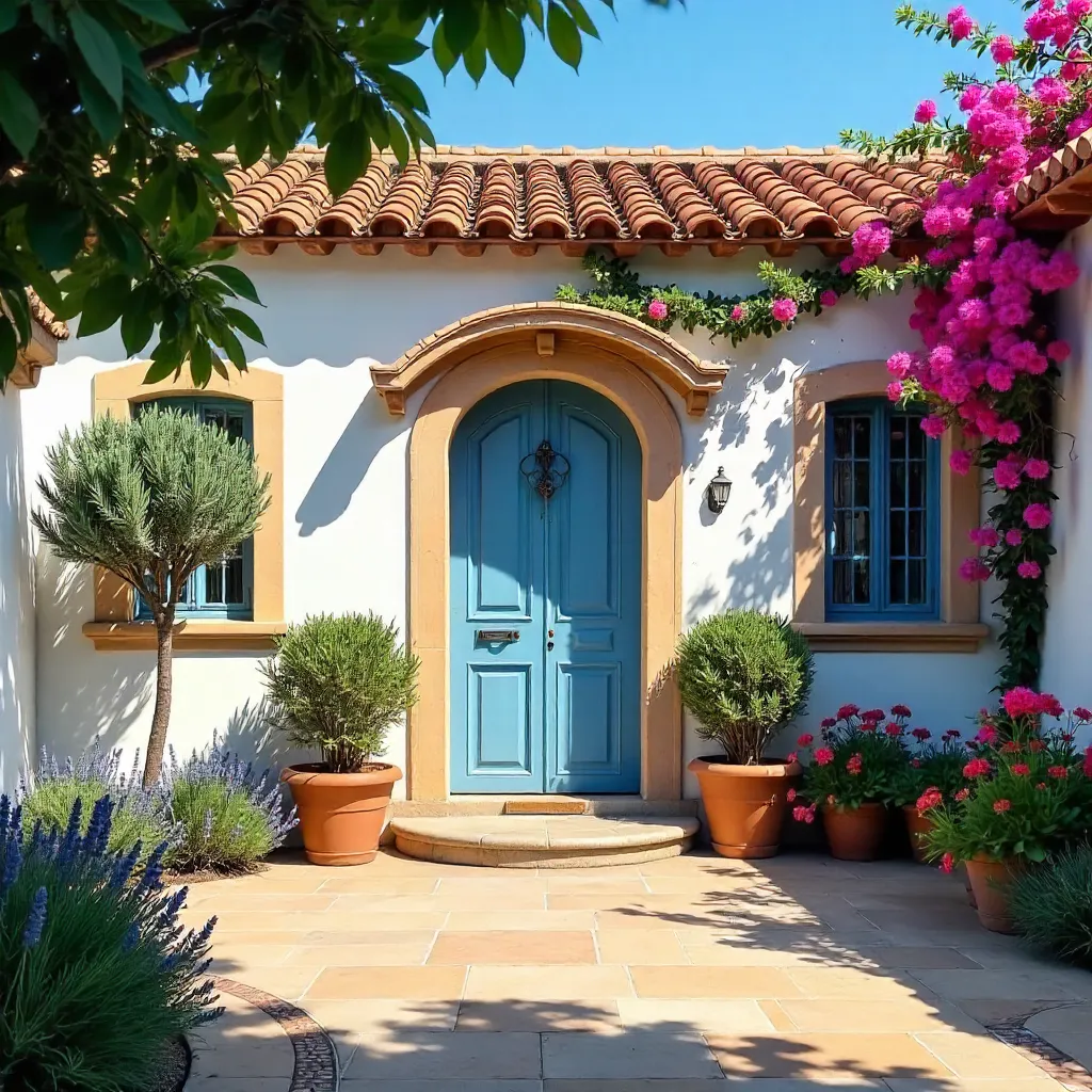 Sunlit Mediterranean Entrance with White Gate