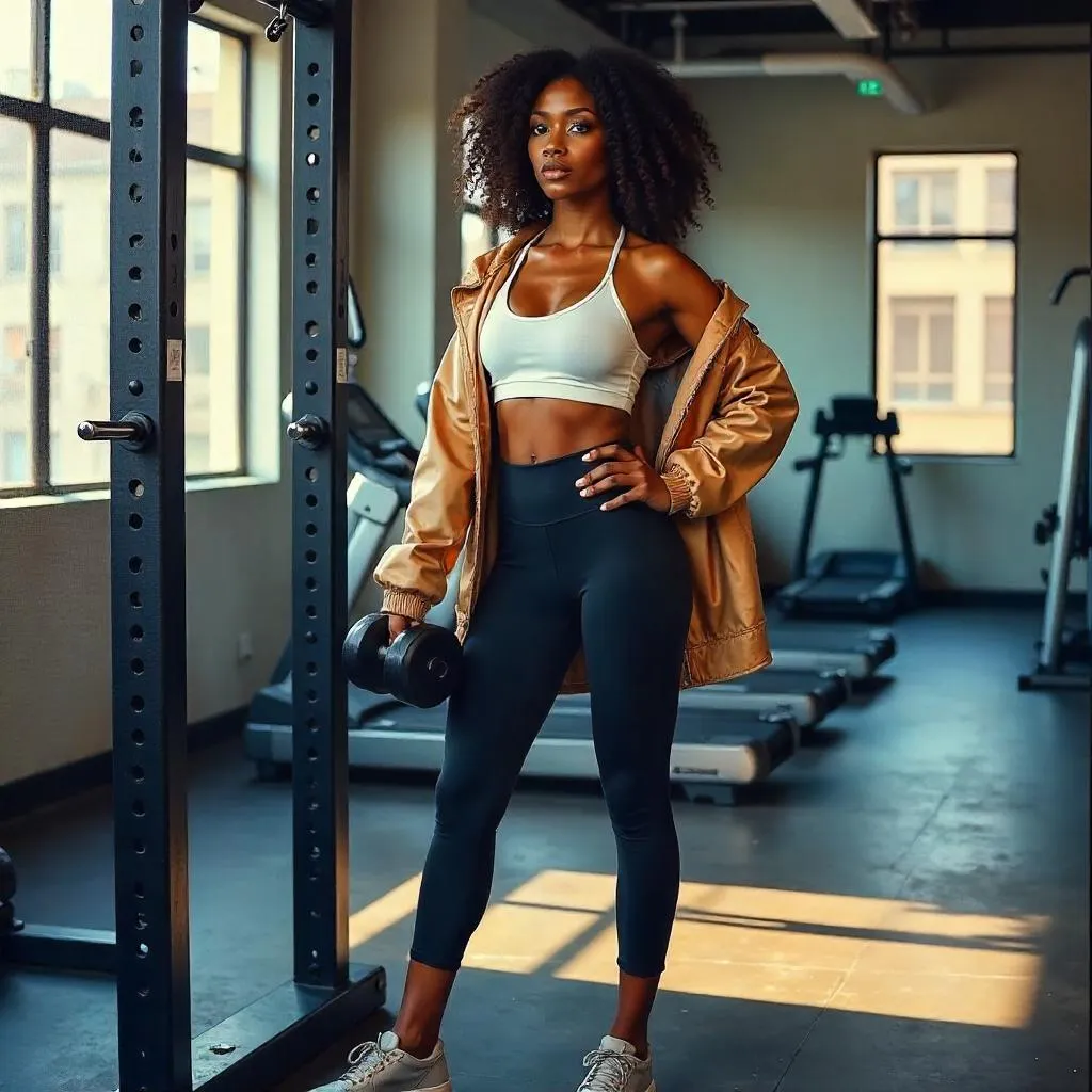 Oil Painting of a Stylish Black Woman in the Gym