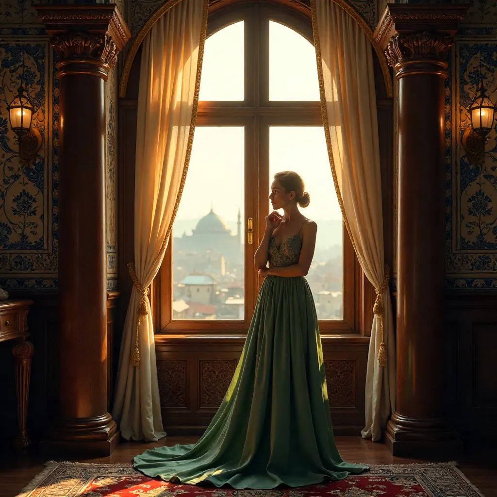 Contemplative Woman by a Historic Istanbul Window