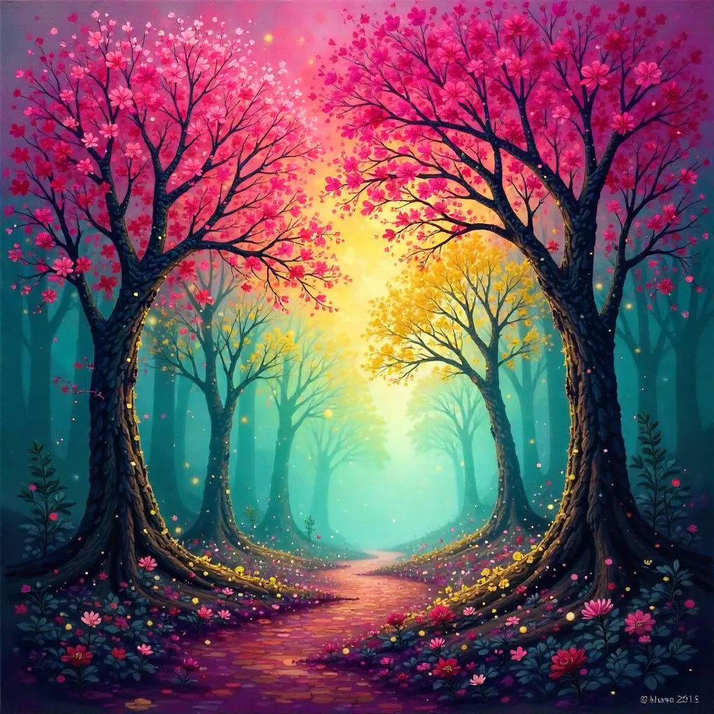 Dreamy Bloom: Abstract Trees in Vibrant Color
