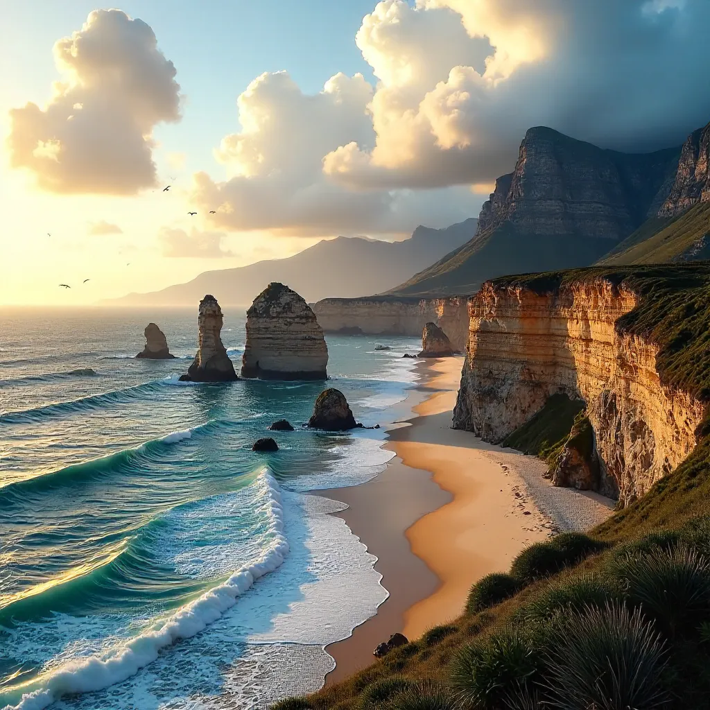 Dramatic Twelve Apostles Cliffs with Beach and Clouds