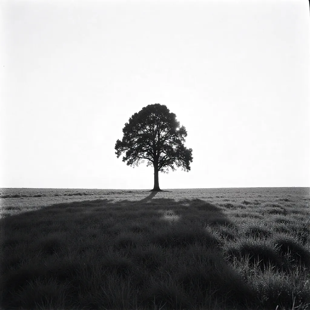 Solitary Tree in a Vast Open Field (B&W)