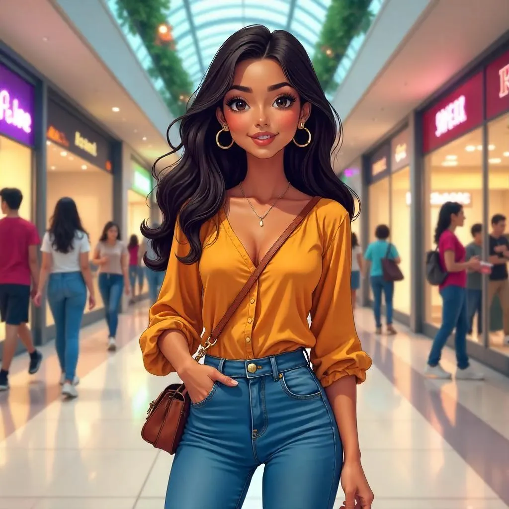 Anime Latina in a Busy Shopping Mall