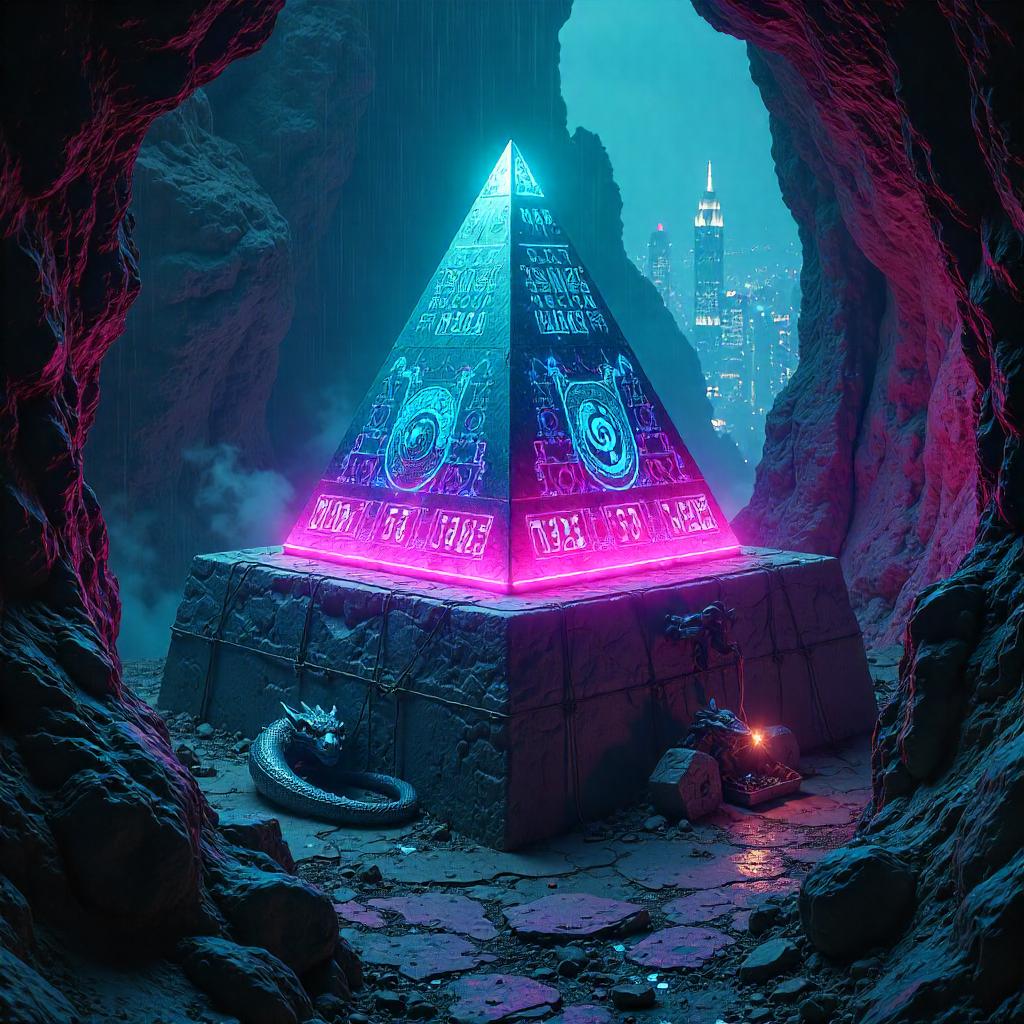 Neon Pyramid in a Dragon's Lair: Cyberpunk Ruins