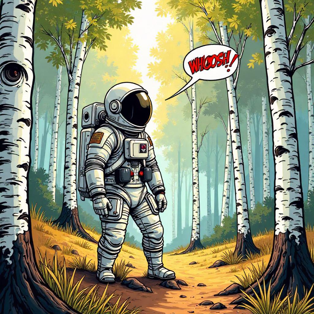 Astronaut in a Birch Forest: Comic Style