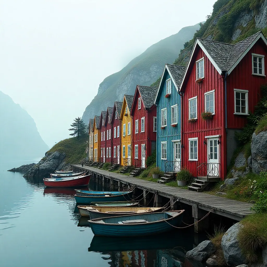 Vibrant hillside houses above Bergen's waterfront