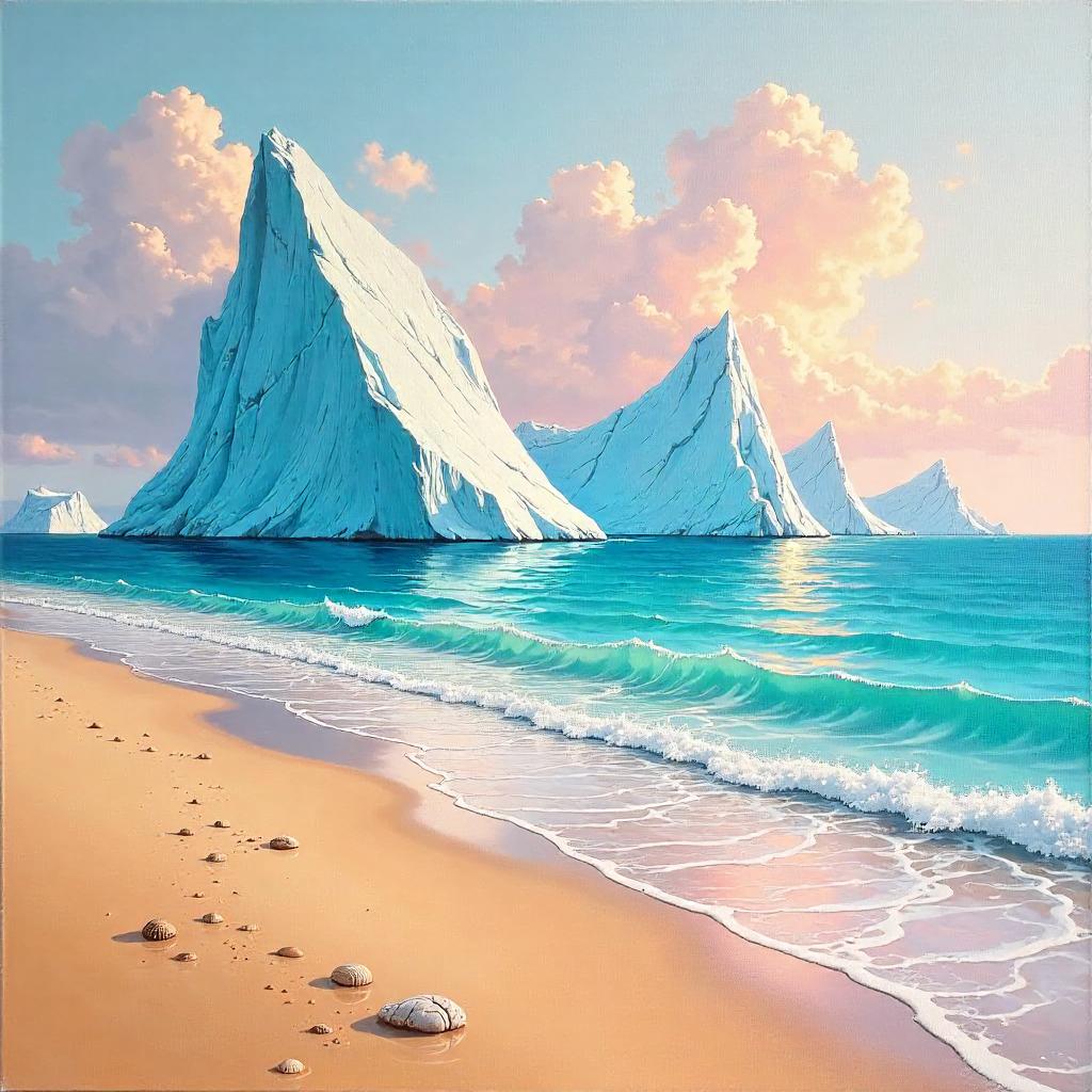 Icebound Beach: An Oil Painting Among Icebergs