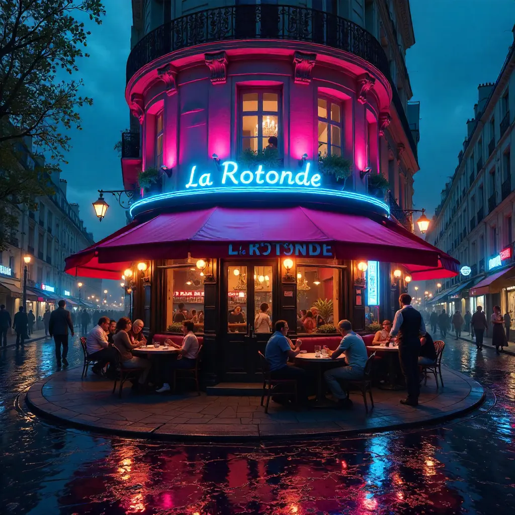 Neon Night at La Rotonde Cafe, Paris