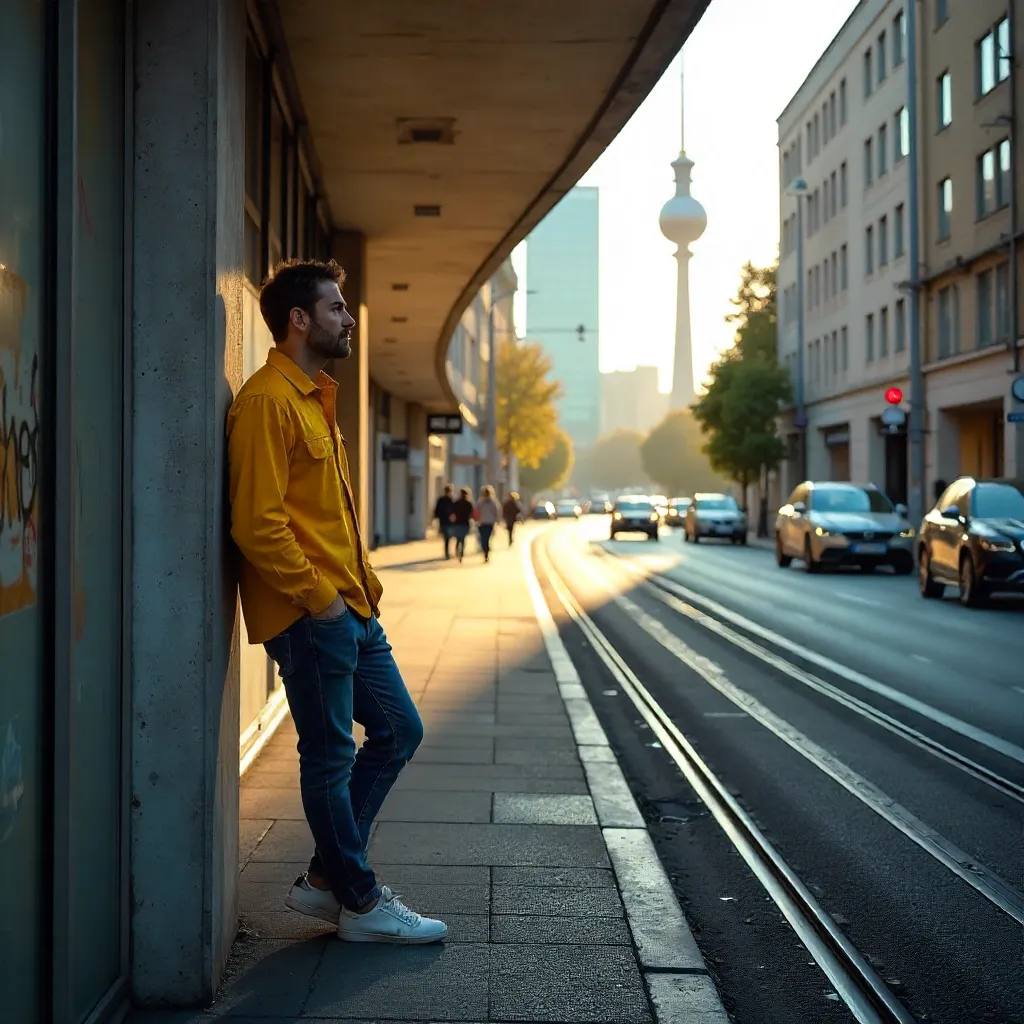 Man in Yellow Shirt Leaning Against Berlin Curve