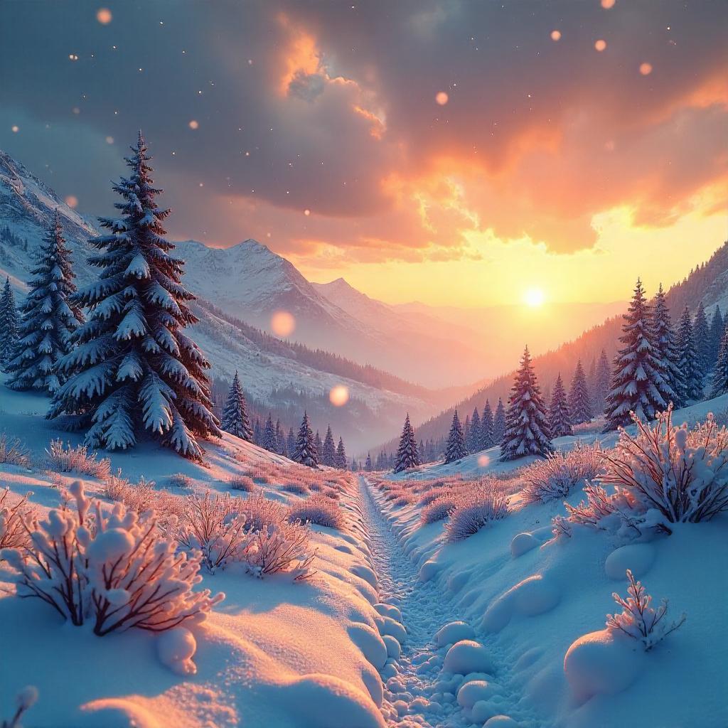 Sunrise Through a Blizzard: a 3D Winter Scene