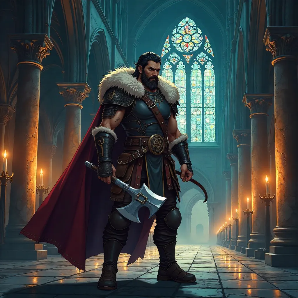 Anime Viking Warrior in a Grand Gothic Cathedral