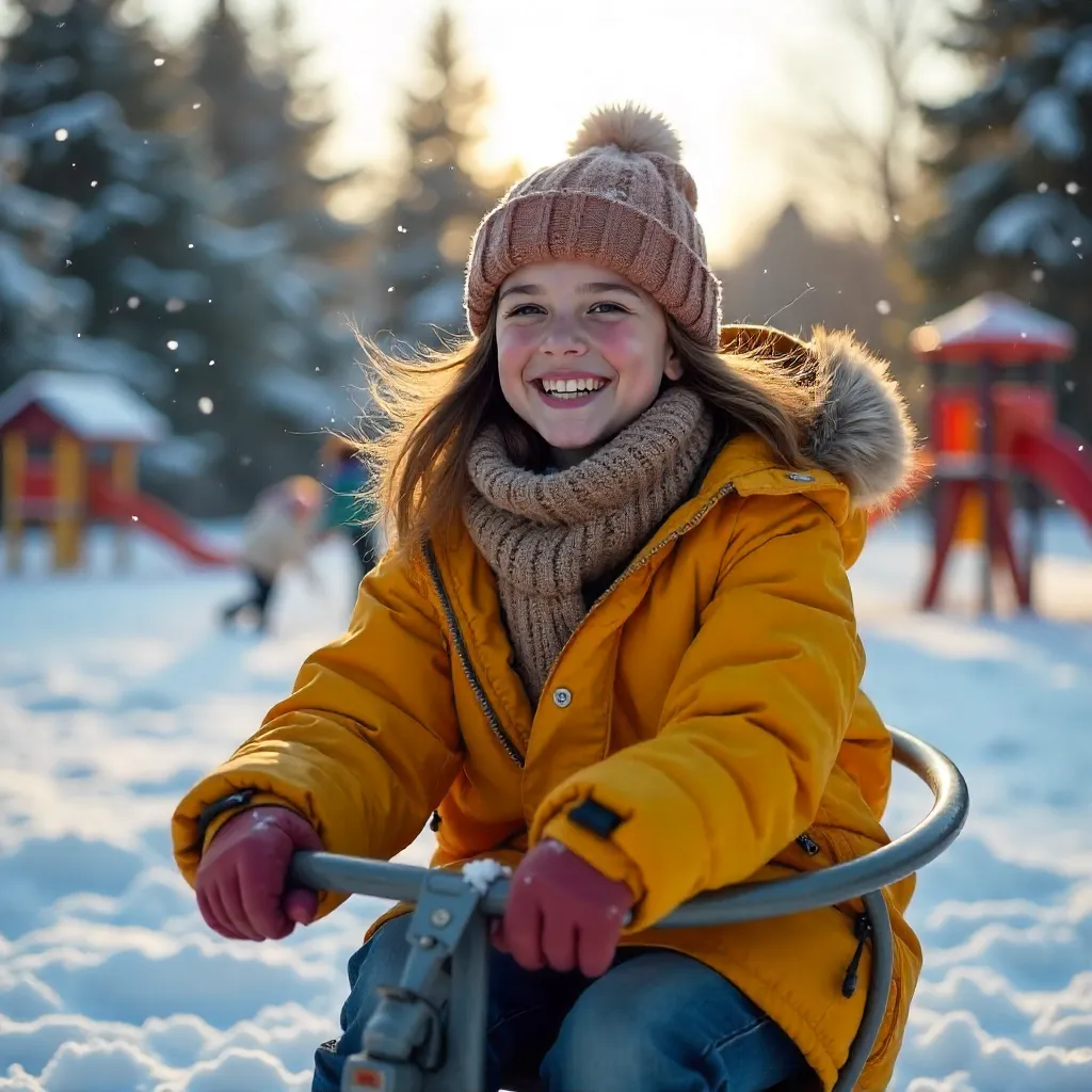 Spinning Chair Joy in a Snowy Playground