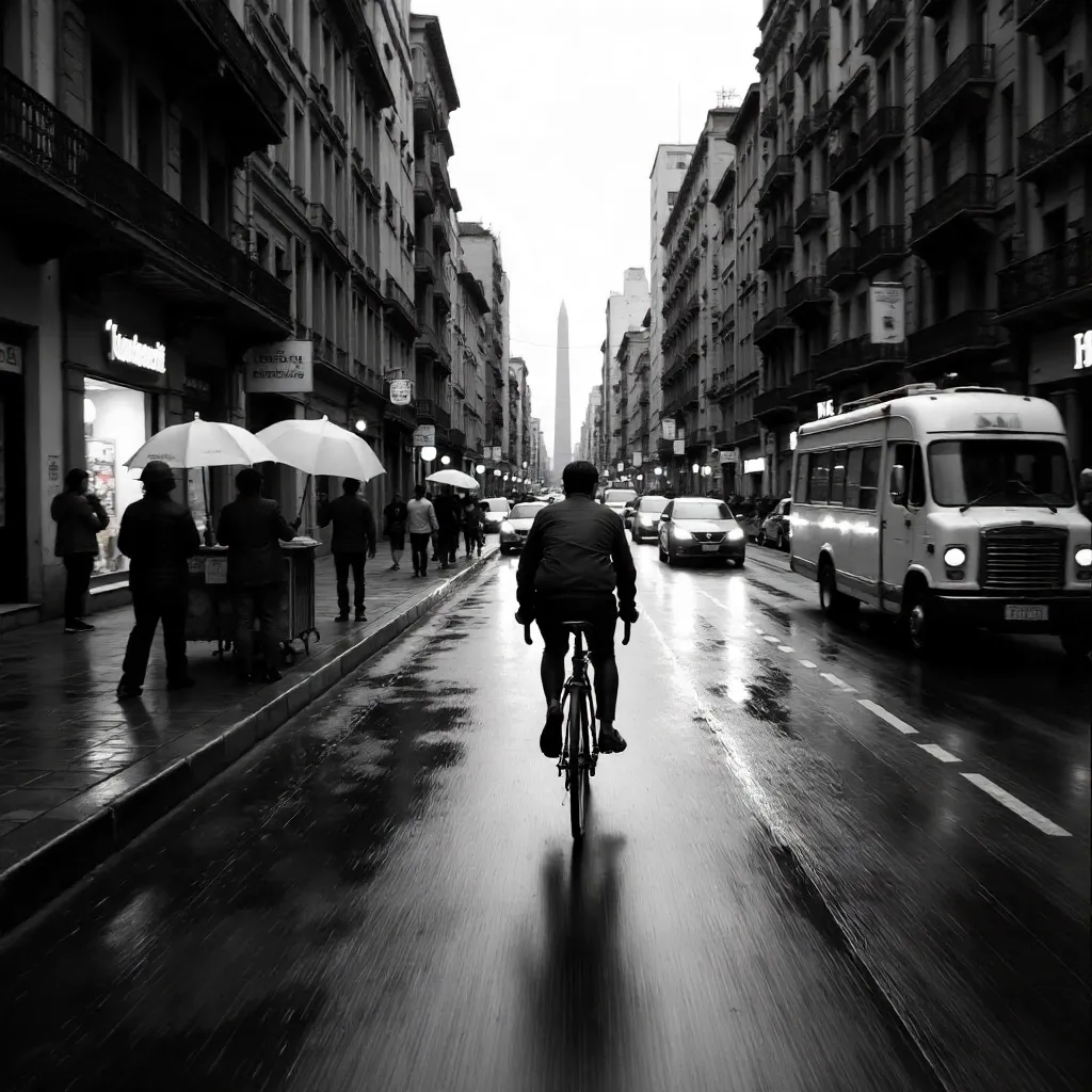 Blurred Cyclist Through Noir Buenos Aires Streets
