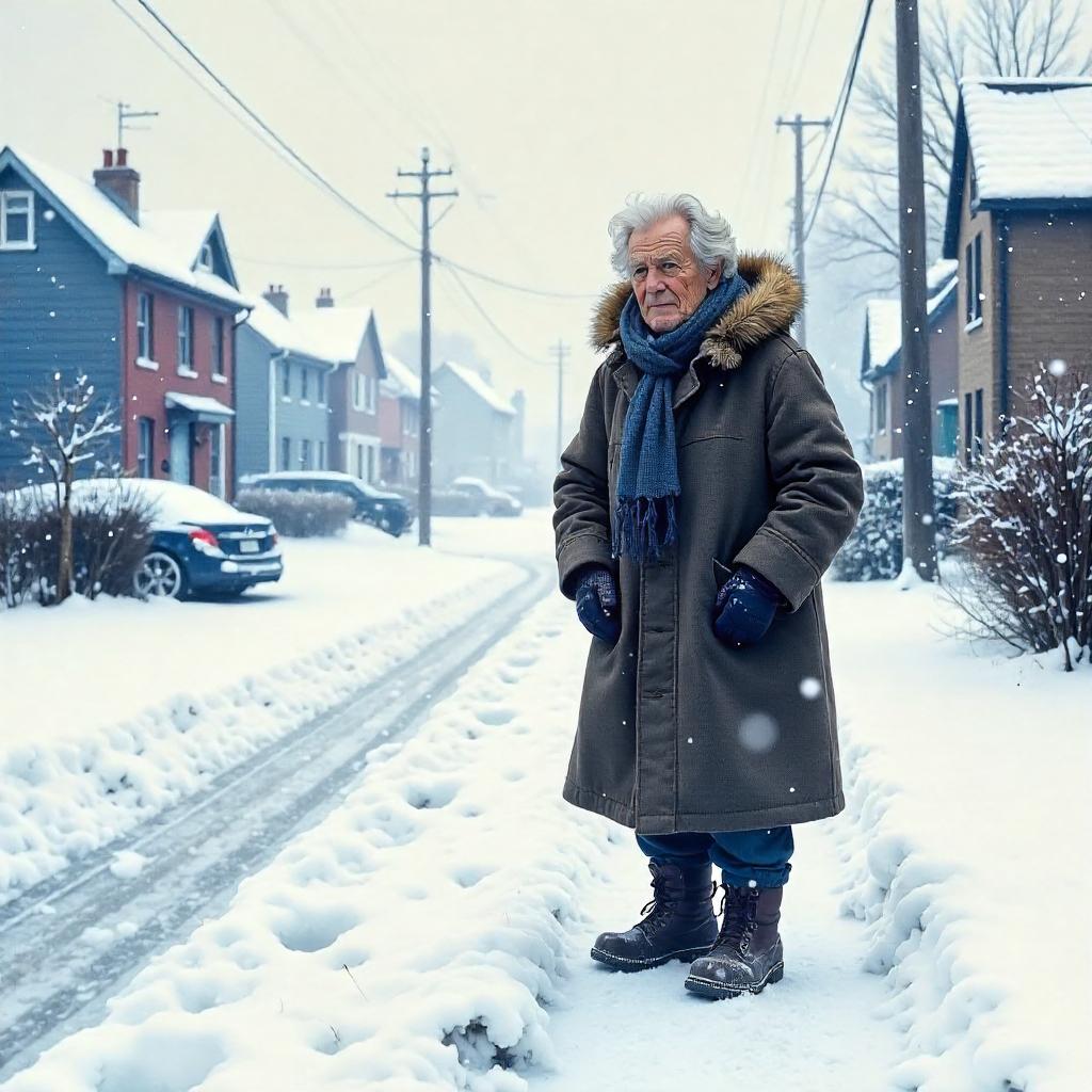 Whispers of Winter: Watercolor Elder in a Blizzard