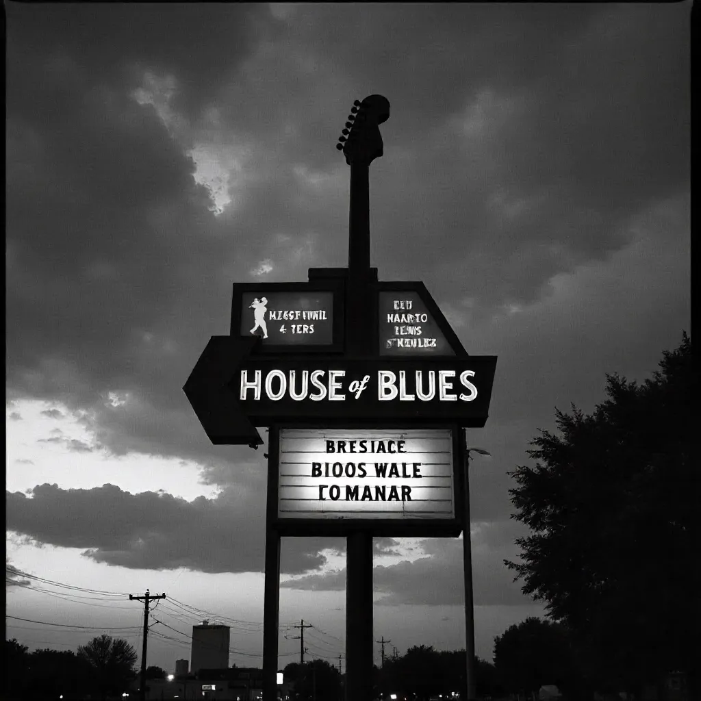 Monochrome silhouette: House of Blues sign