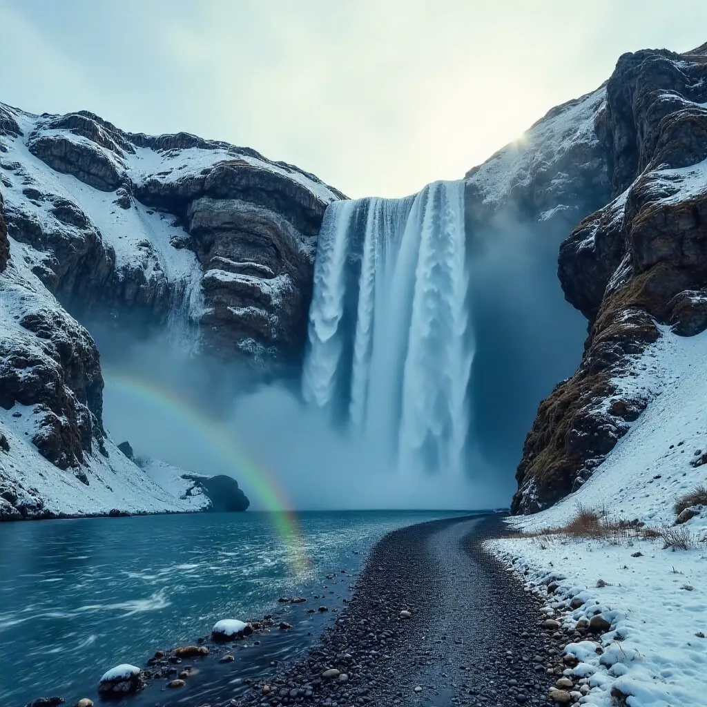 Icelandic Titan: Waterfall Amid Ice