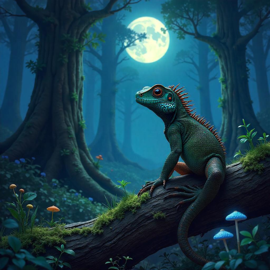 Nocturnal Lizard in a Shadowed Forest