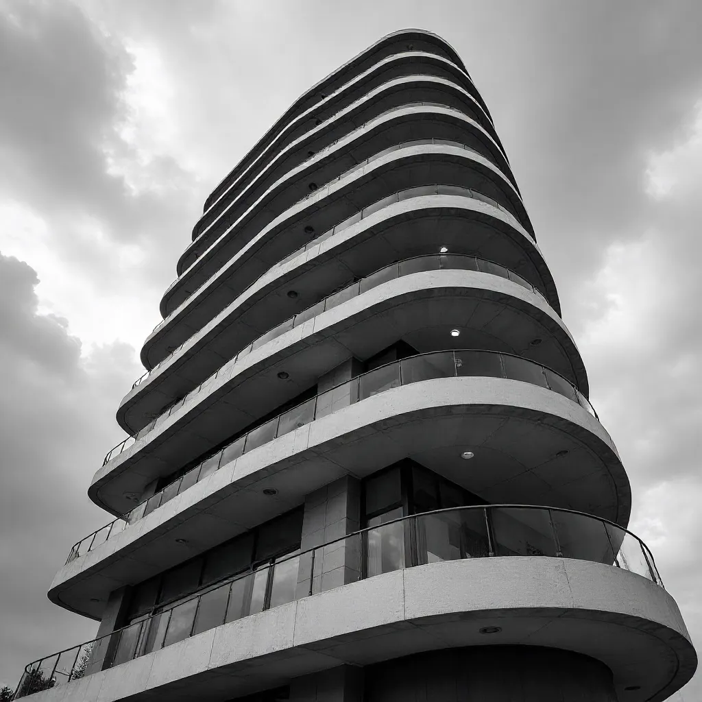 Monochrome Dubai Facade with Curved Balconies