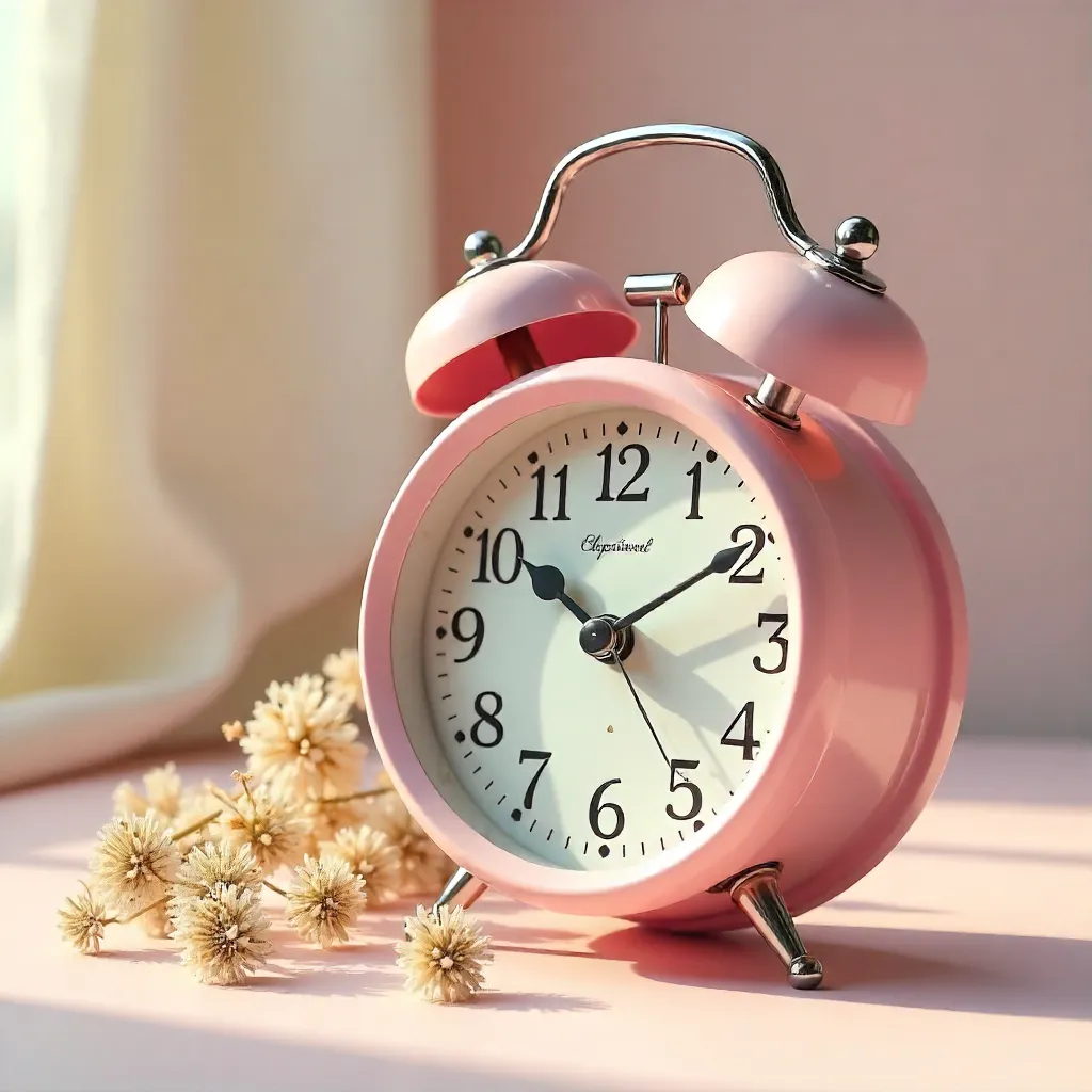 Pastel Pink Vintage Alarm Clock with Dried Flowers