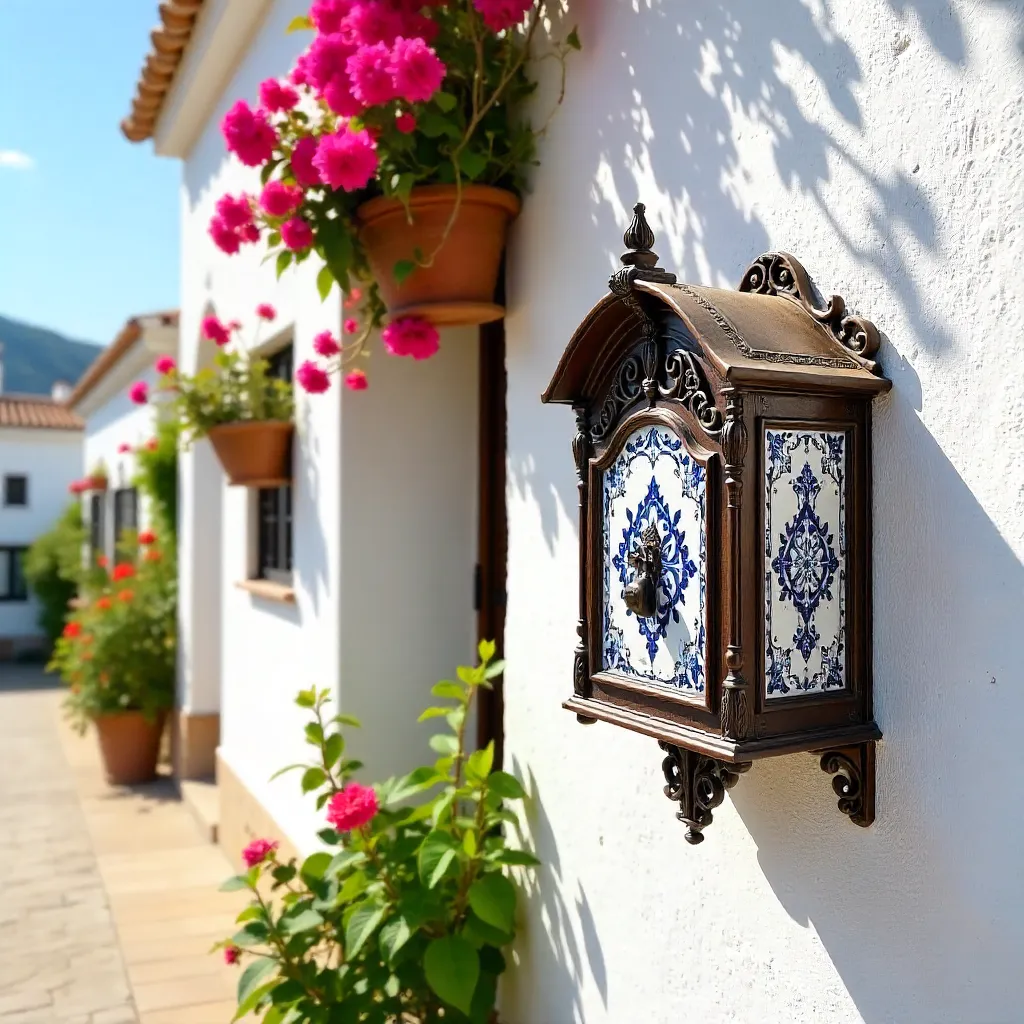 White Wall with Flowers and Spanish Mailbox in Benalmádena