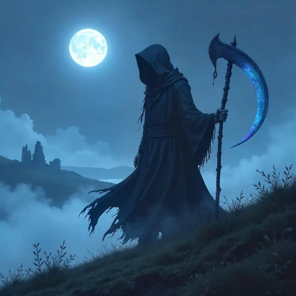 Anime Grim Reaper on Foggy Moor
