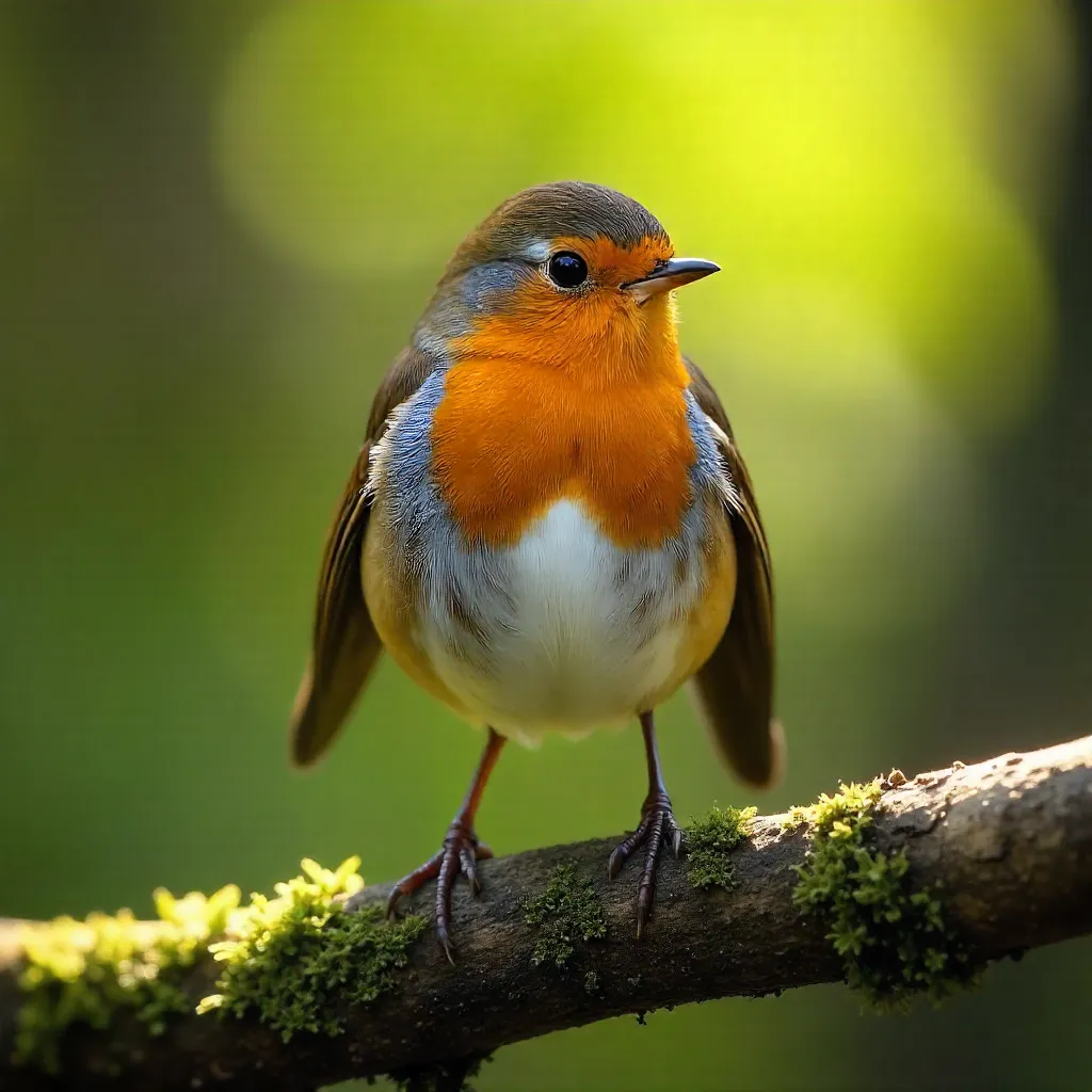 Close-Up European Robin on a Branch in Nature