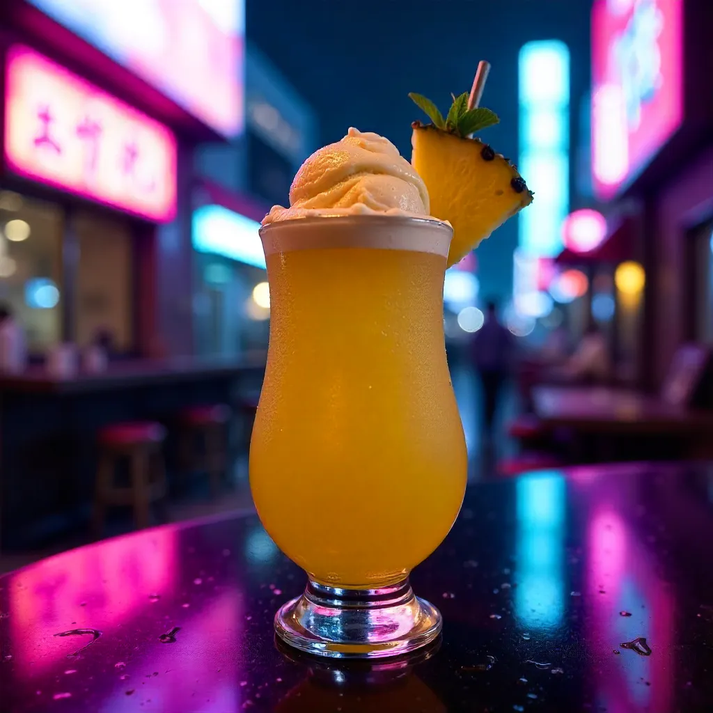 Neon Tokyo Pineapple Float in a Tall Glass