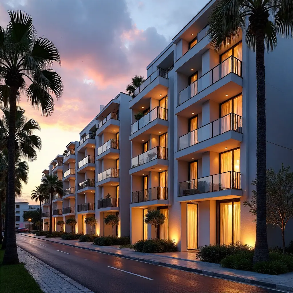 Dusk in Valencia: Illuminated Modern Balconies