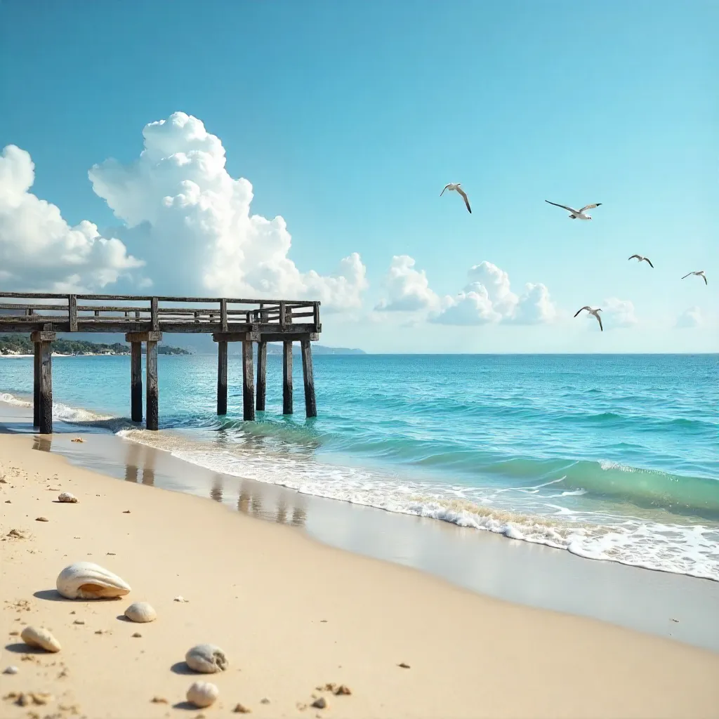 Serene Coastal Scene with Wooden Pier