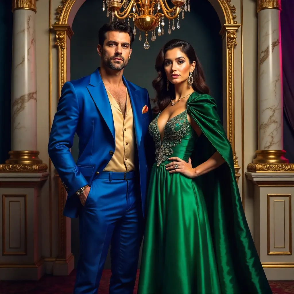 Vibrant Duo Portrait in an Ornate Rococo Backdrop