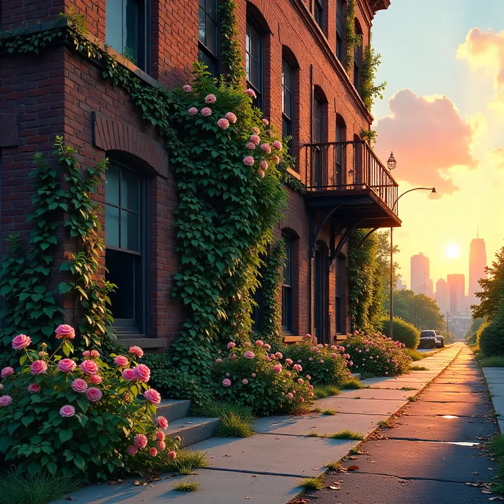 Sunset Vines on an Abandoned Facade