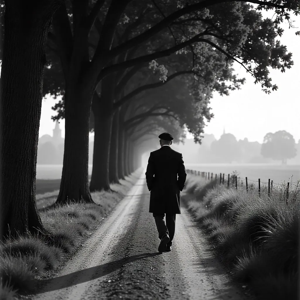 Monochrome Stroll Through a French Tree-Lined Lane