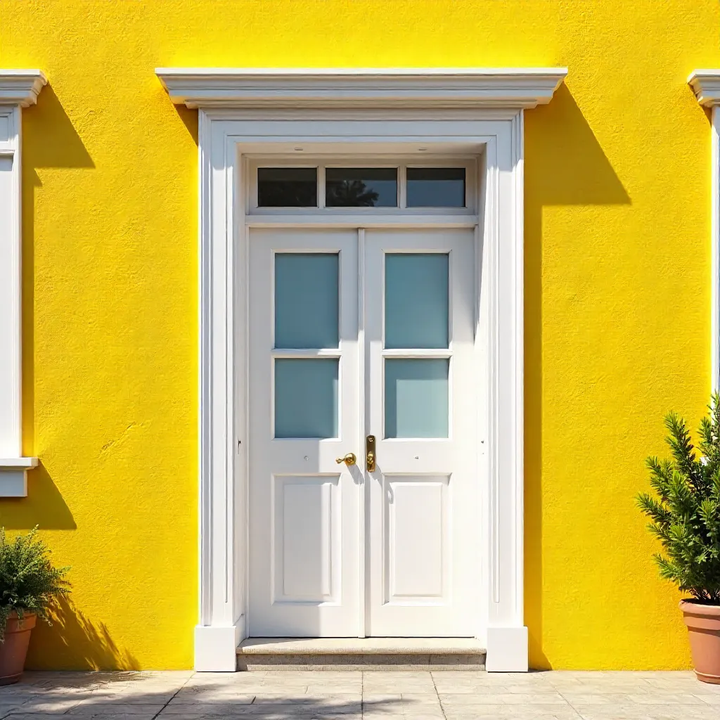 Bright Yellow Facade with White Pane Door