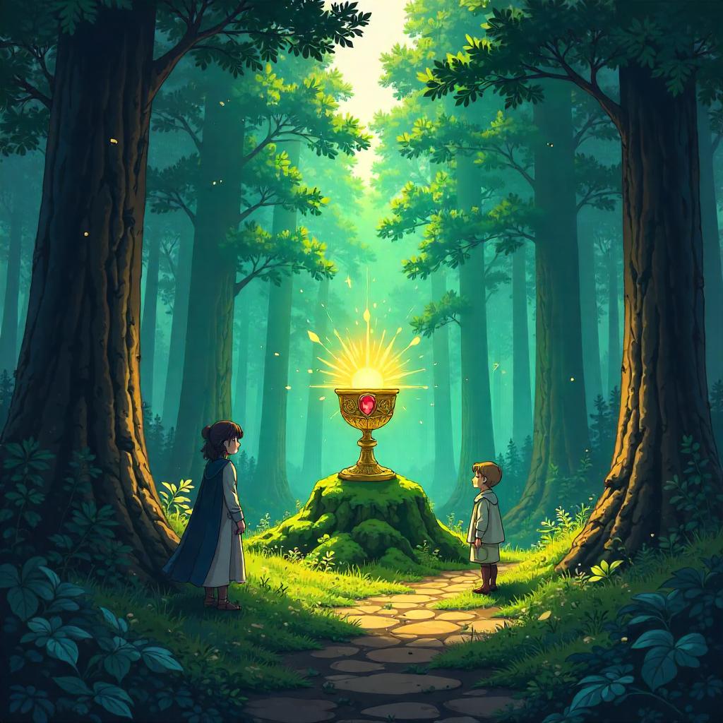 Anime Holy Grail in a Pine Forest