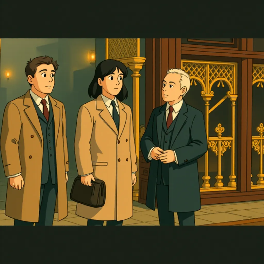 Colin Firth, Derek Jacobi, and Geoffrey Rush in The King's Speech (2010) - Anime style