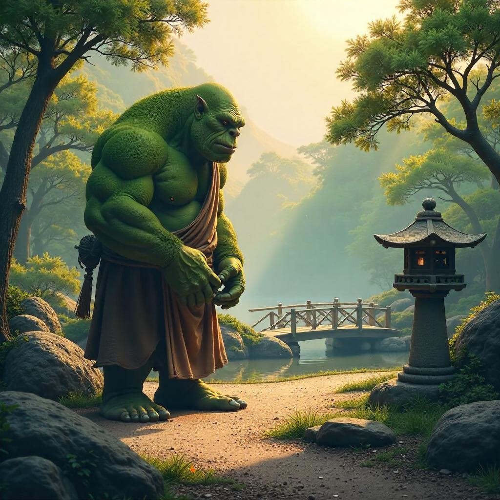 Ogre in a Serene Zen Garden — Concept Art