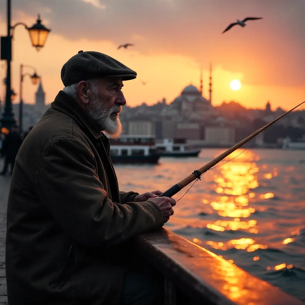 Sunset Fisherman on Galata Bridge, Istanbul
