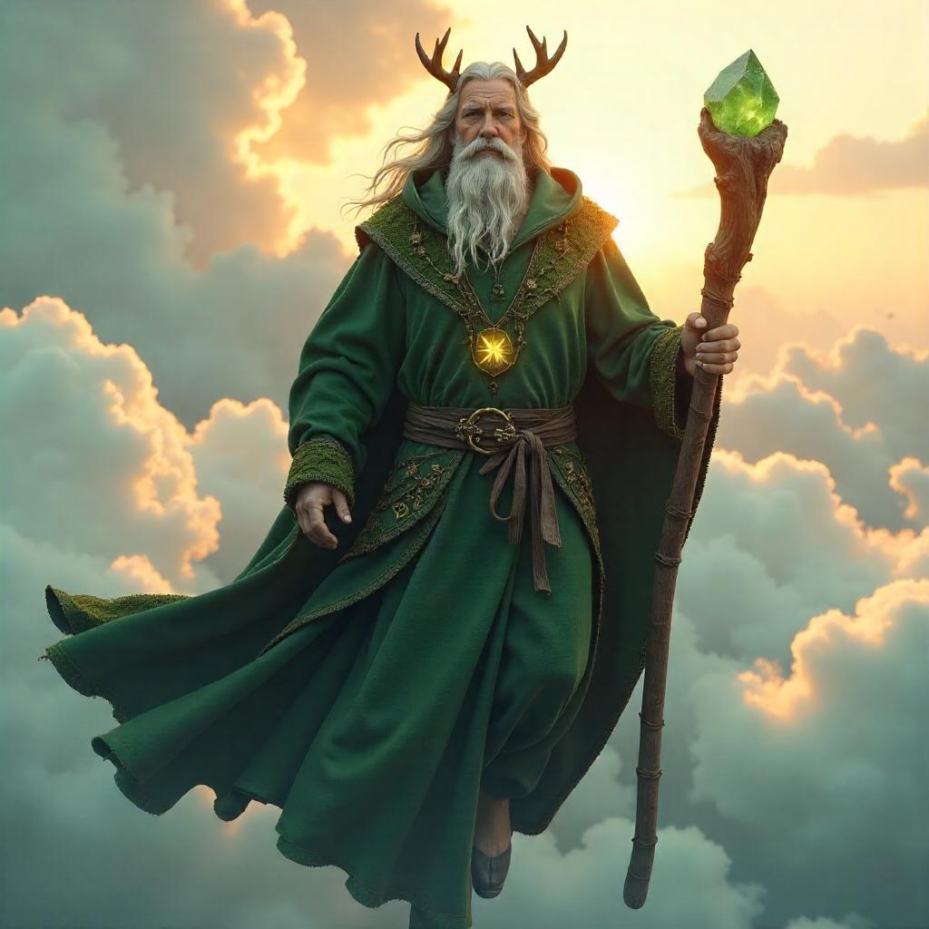 Floating Druid in Cloudbound Realms - 3D Render
