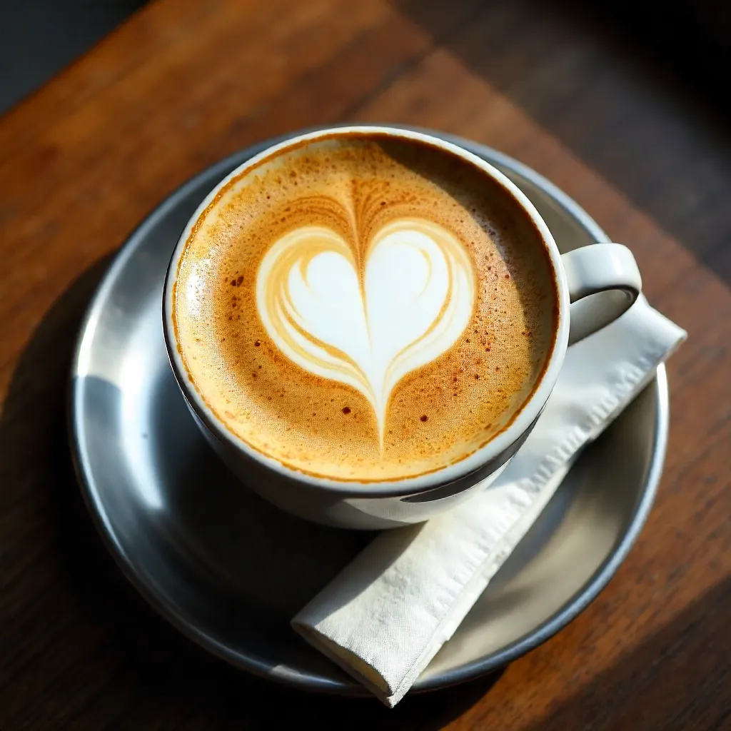 Top-Down Latte Heart on Stainless Plate