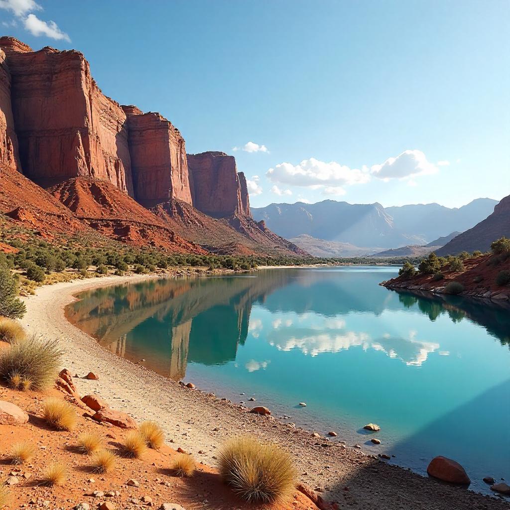 Photorealistic Lake in a Mesa Landscape