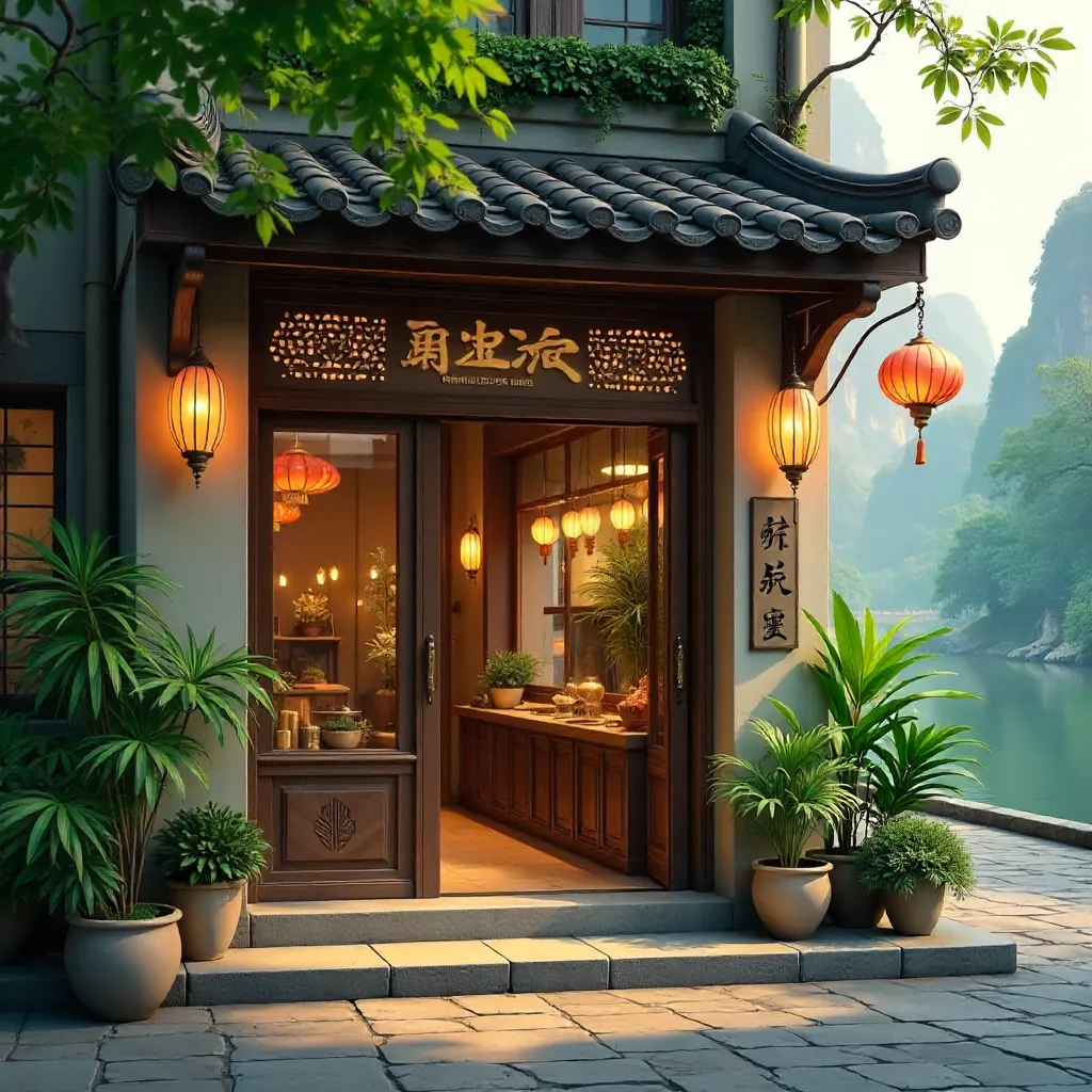 Inviting Guilin Boutique Entrance with Lush Plants