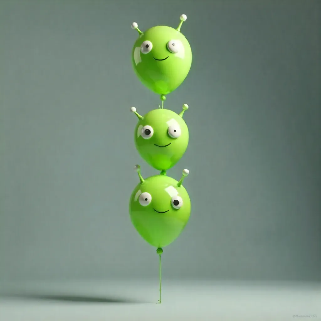 Vertical Stack of Playful Green Alien Balloons