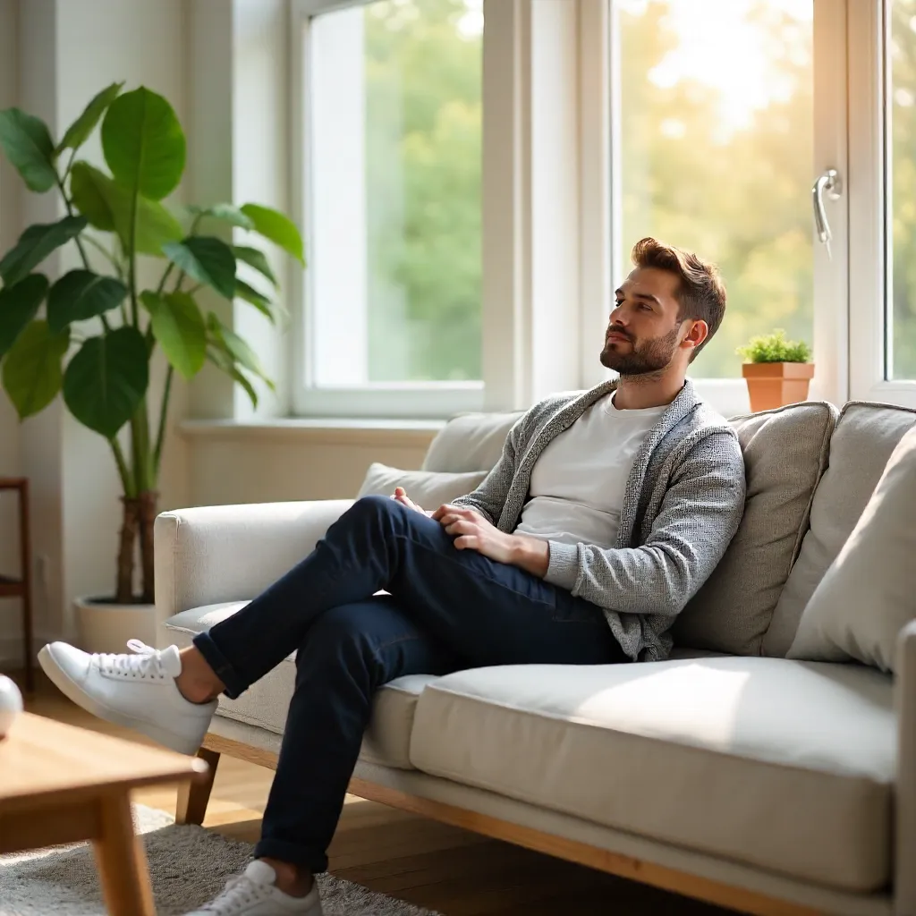 Relaxed Man in a Bright Modern Interior