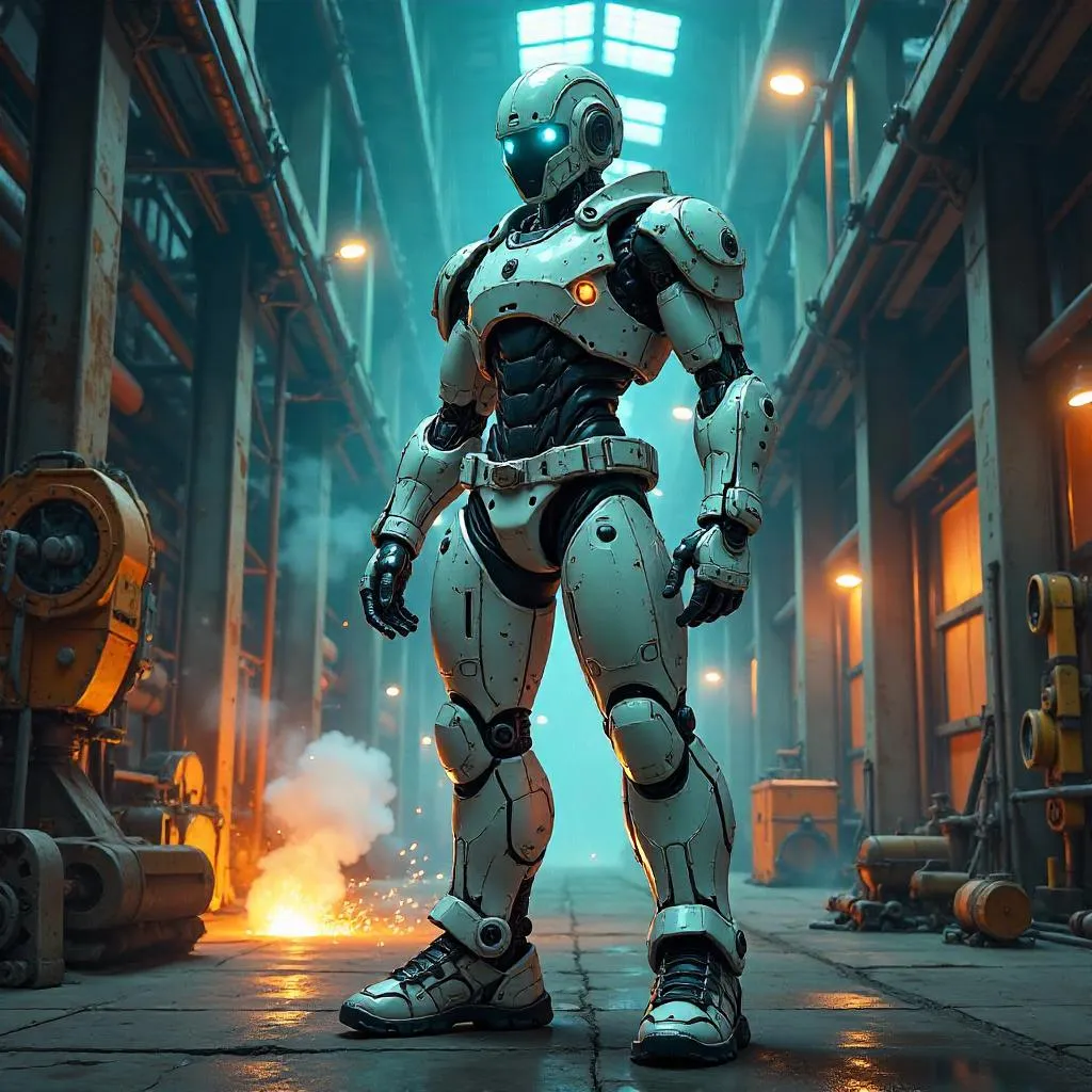 Android in a Neon-Industrial Factory