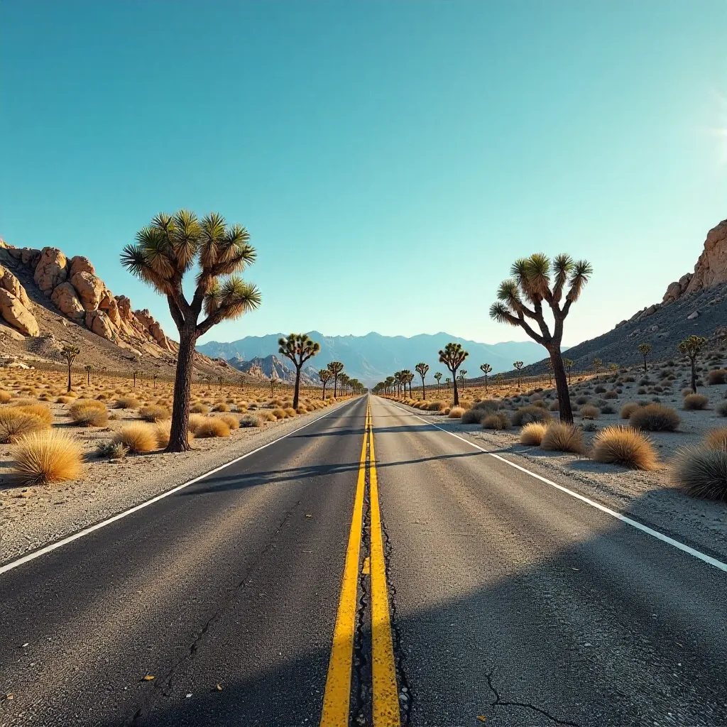 Desert Highway Through Joshua Tree: Open Road Adventure