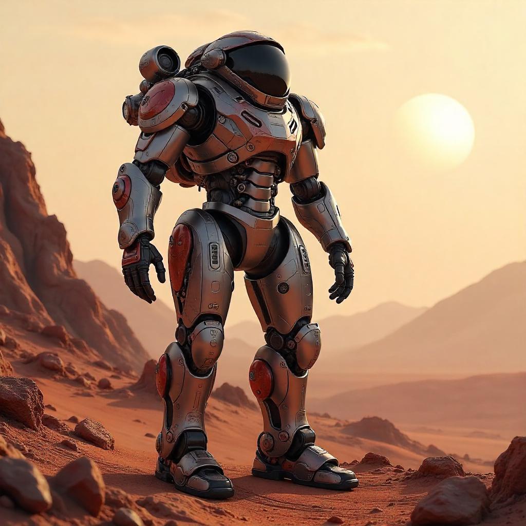 Photorealistic Martian Mech Suit on the Red Planet